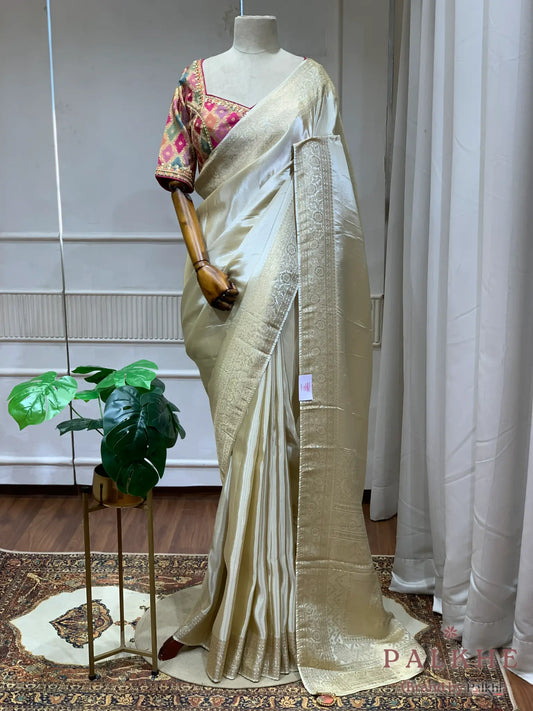Beige Fancy in Semi Ho Silk With Ready Blouse (CS00)