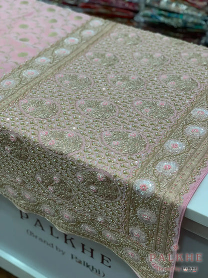 Onion Pink Floral Jaal Banarasi x Hand Embroidery (CS36)