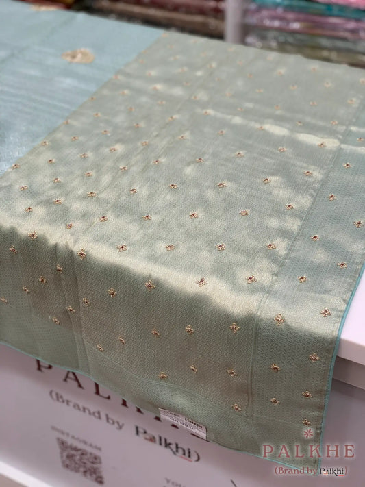 Mint-Green Leaf Motif Banarasi x Hand Embroidery (CR40)