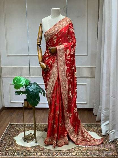 Maroon Floral Jaal Banarasi x Hand Embroidery (CS45)