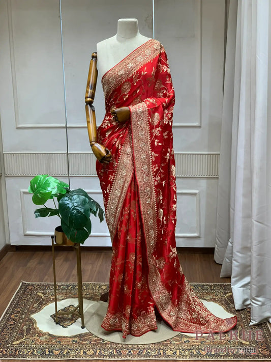 Maroon Floral Jaal Banarasi x Hand Embroidery (CS45)