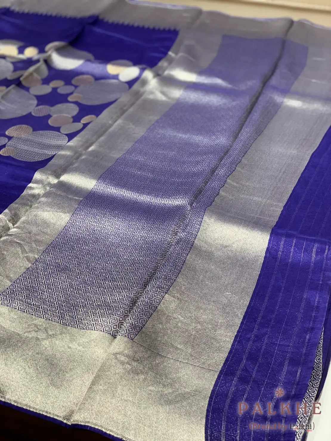 Navy Blue Banarasi Geometric Circle in Semi Mashru Silk (CS84)