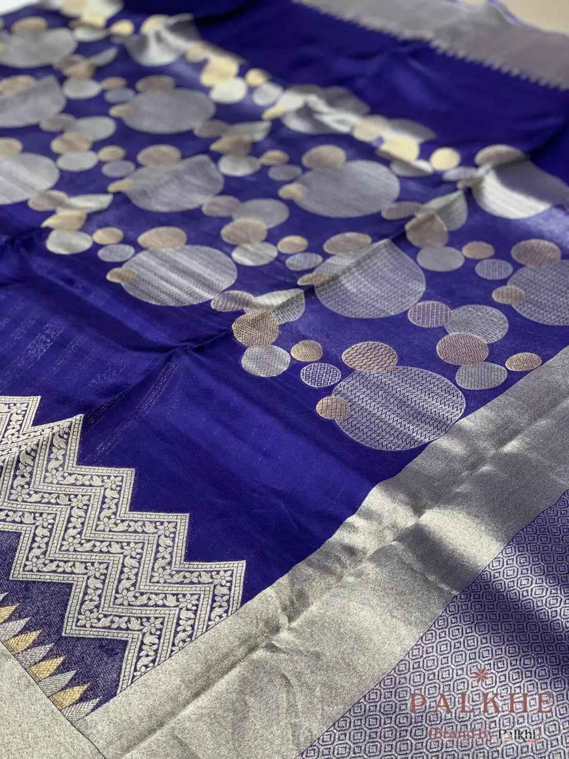 Navy Blue Banarasi Geometric Circle in Semi Mashru Silk (CS84)