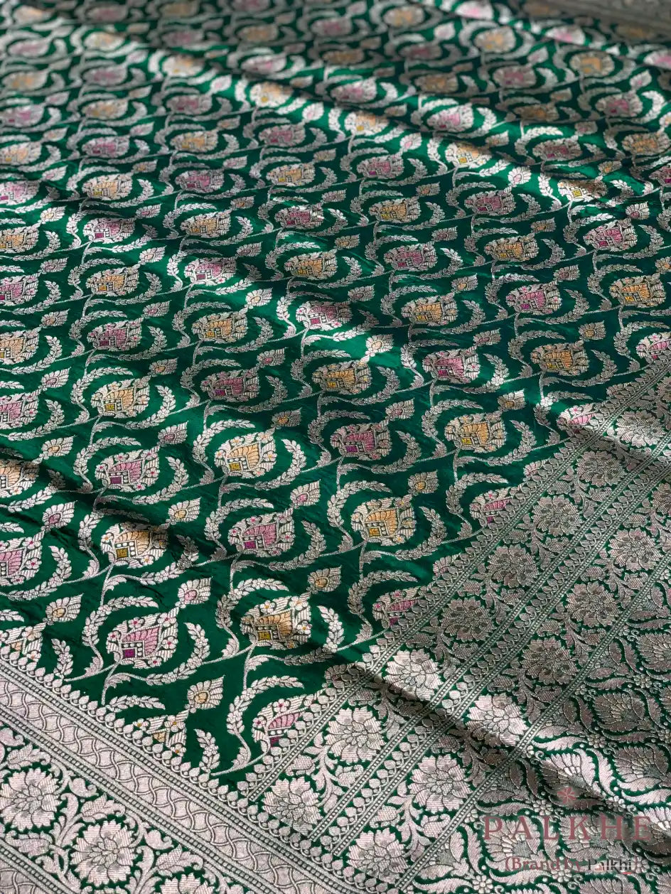 Bottle Green Banarasi Jaal in Pure Banarasi Silk