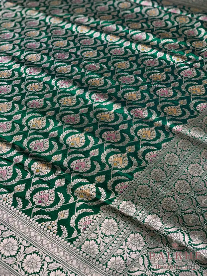 Bottle Green Banarasi Jaal in Pure Banarasi Silk