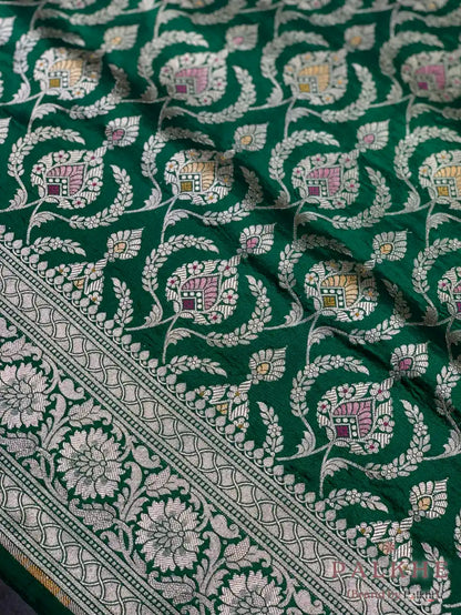Bottle Green Banarasi Jaal in Pure Banarasi Silk