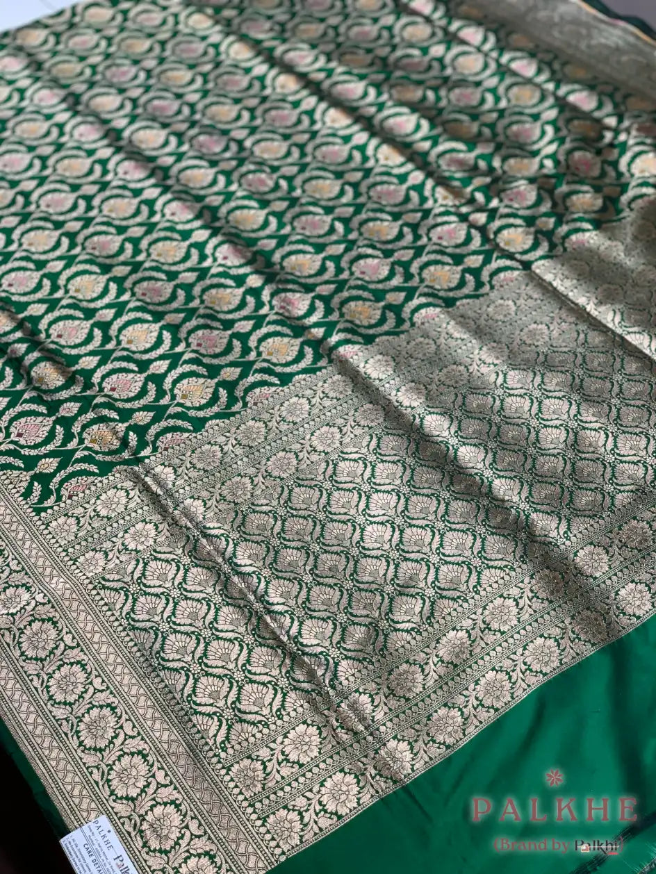 Bottle Green Banarasi Jaal in Pure Banarasi Silk