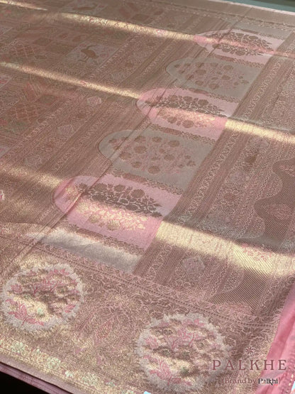 Rose-Gold Kanjivaram Animal and Floral in Semi Tissue Silk (CL41)