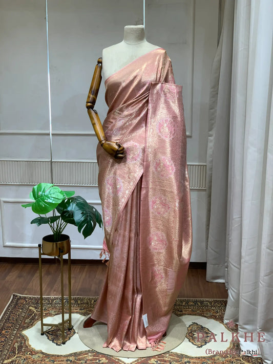Rose-Gold Kanjivaram Animal and Floral in Semi Tissue Silk (CL41)