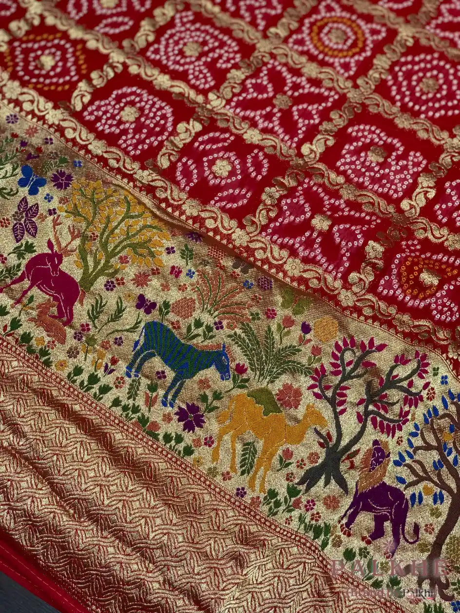 Red Rai Bandhej in Pure Georgette Bandhej (CO06)
