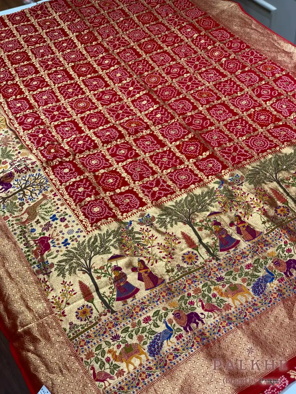 Red Rai Bandhej in Pure Georgette Bandhej (CO06)