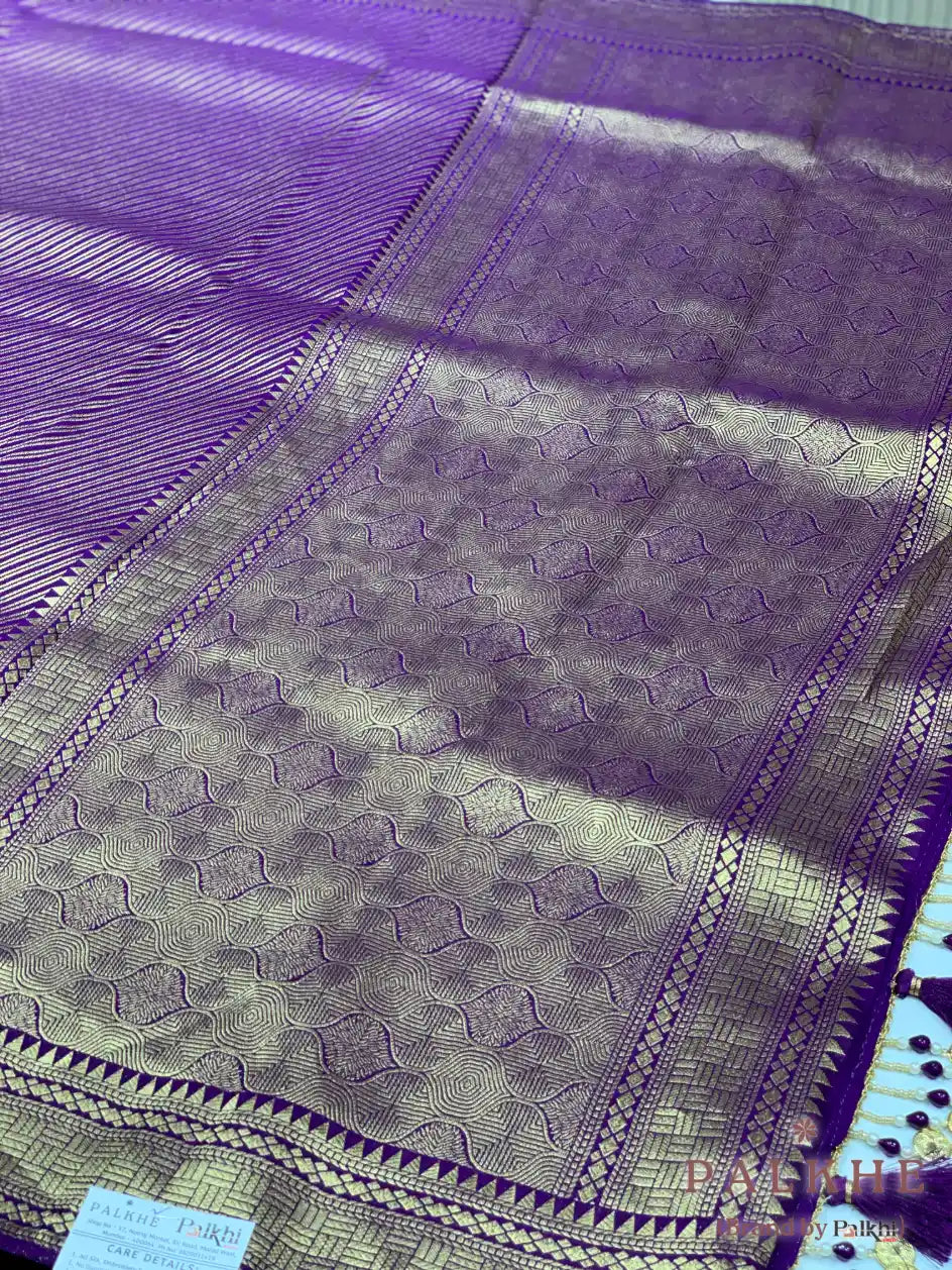 Purple Banarasi Stripped in Semi Brocade Silk (CT71)