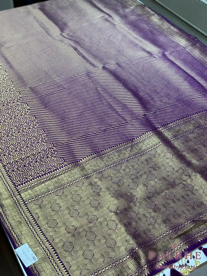 Purple Banarasi Stripped in Semi Brocade Silk (CT71)