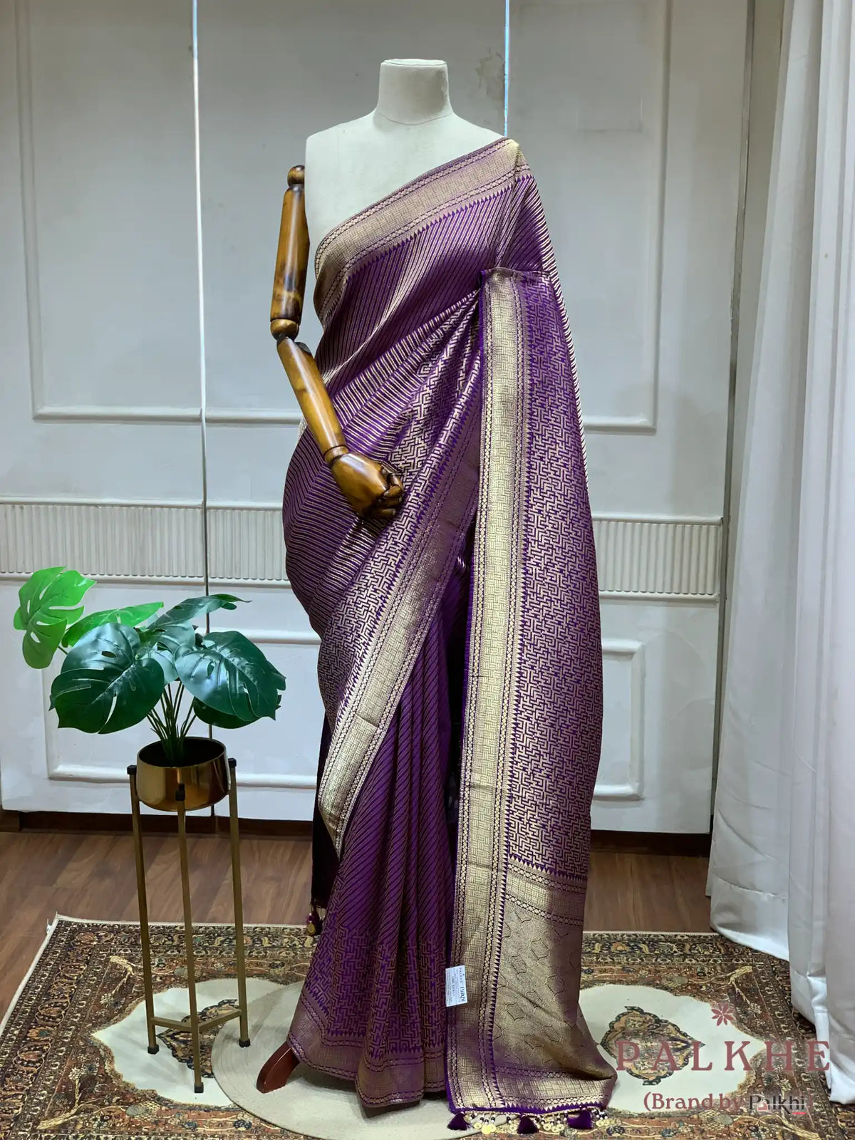 Purple Banarasi Stripped in Semi Brocade Silk (CT71)