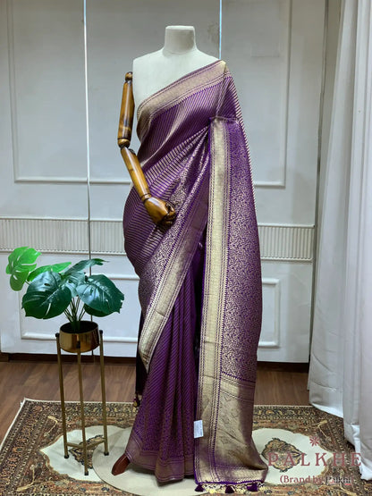 Purple Banarasi Stripped in Semi Brocade Silk (CT71)