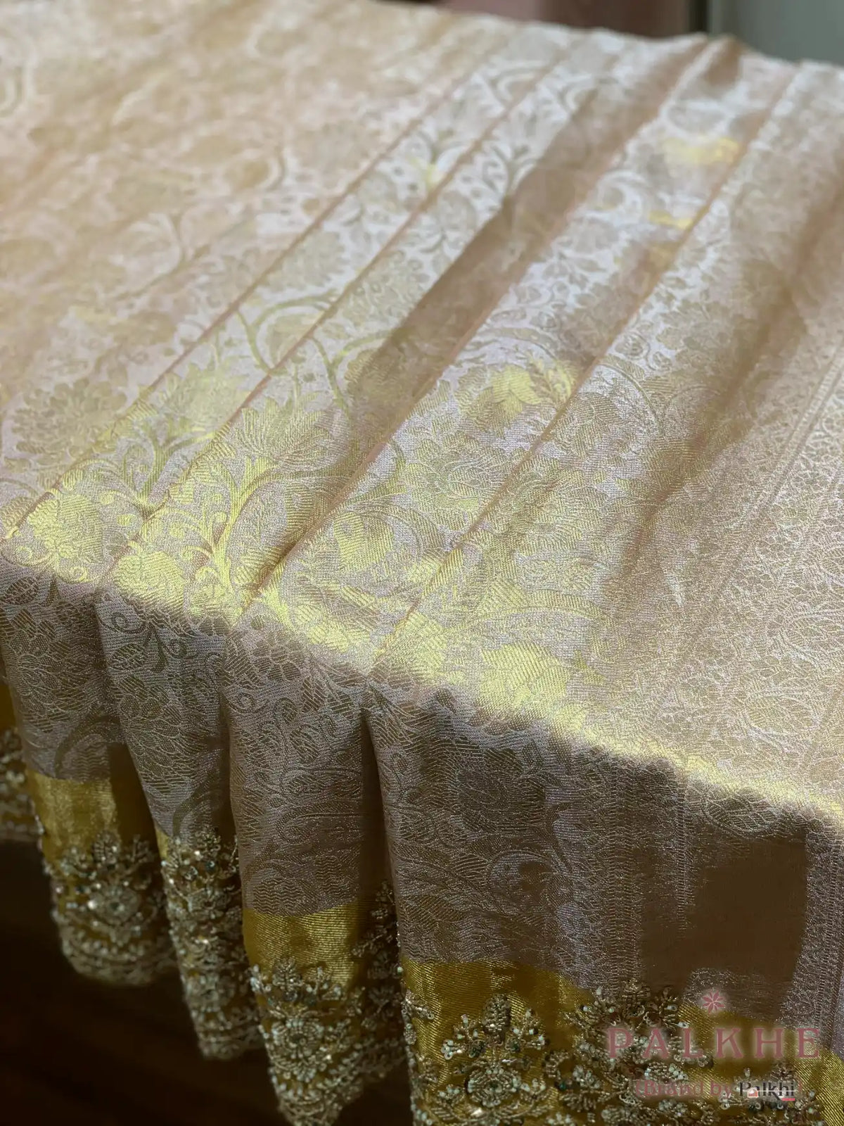 Beige Floral Jaal Tissue x Hand Embroidery (CU22)