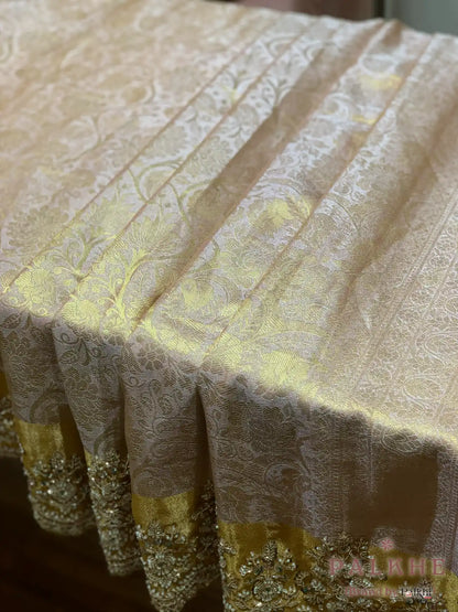 Beige Floral Jaal Tissue x Hand Embroidery (CU22)
