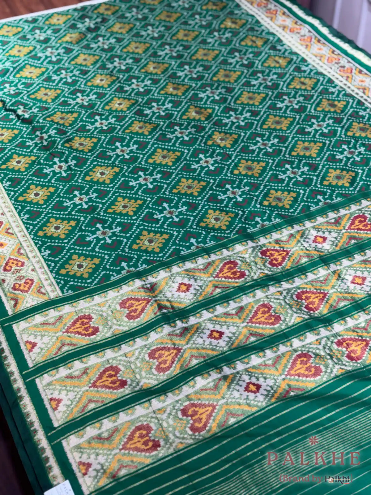 Bottle Green Patola Geometric in Semi Silk (BH38)