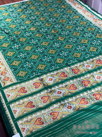 Bottle Green Patola Geometric in Semi Silk (BH38)