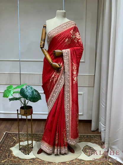 Red Floral Banarasi x Hand Embroidery (CT80)