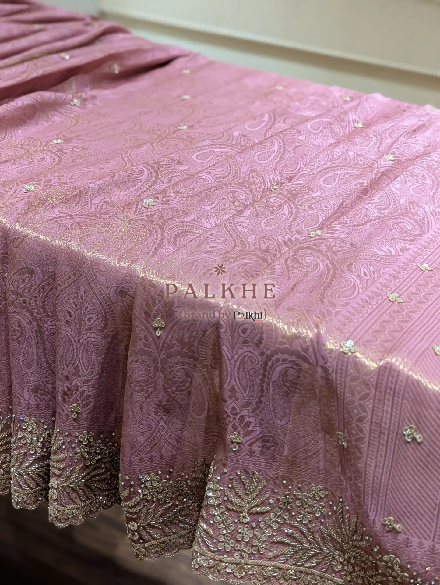 Lavender Floral Jaal Tissue Brocade Silk x Hand Embroidery