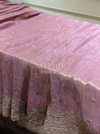 Lavender Floral Jaal Tissue Brocade Silk x Hand Embroidery