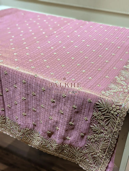 Lavender Floral Jaal Tissue Brocade Silk x Hand Embroidery