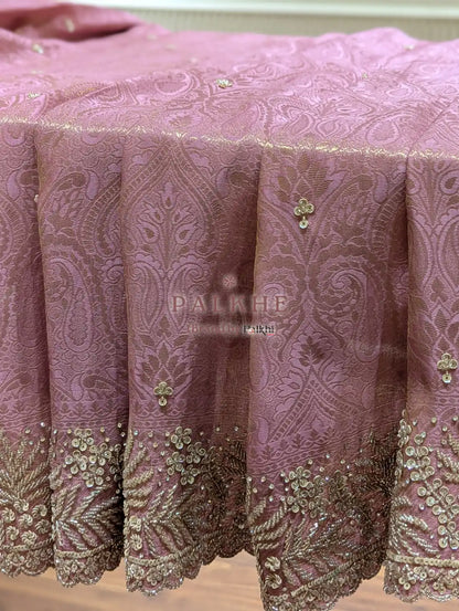 Lavender Floral Jaal Tissue Brocade Silk x Hand Embroidery