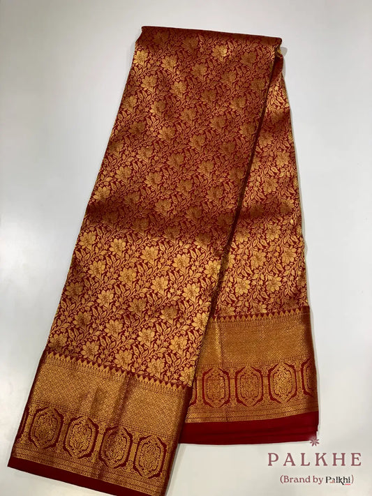 Maroon Floral Jaal in Pure Kanjivaram Silk