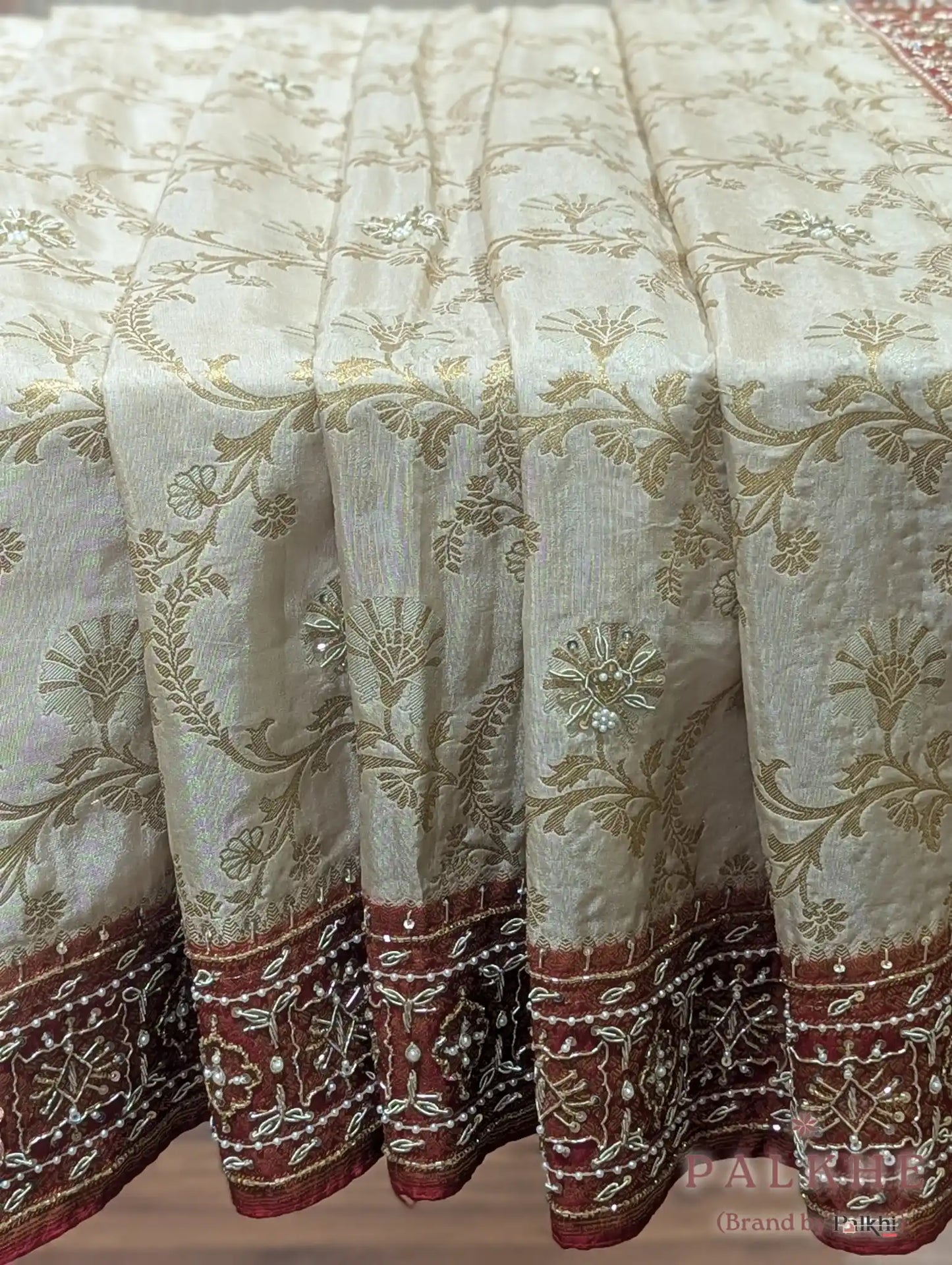 Cream Floral Jaal Semi Banarasi Katan Silk Banarasi x Hand Embroidery