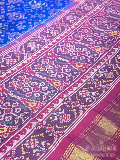 Royal Blue Patola Traditional Figures in Pure Silk