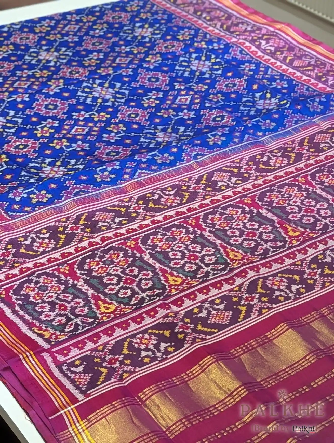 Royal Blue Patola Traditional Figures in Pure Silk
