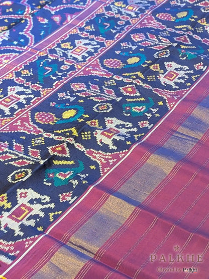 Blue Patola Multicolor Motifs in Pure Silk