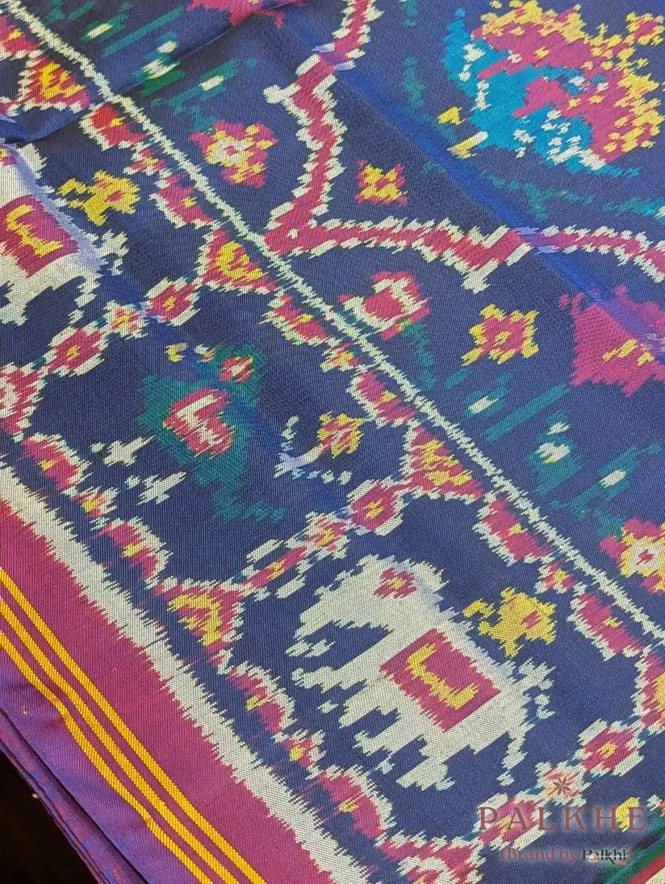 Blue Patola Multicolor Motifs in Pure Silk