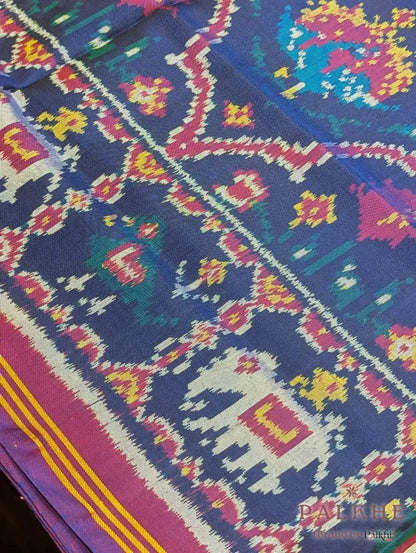 Blue Patola Multicolor Motifs in Pure Silk