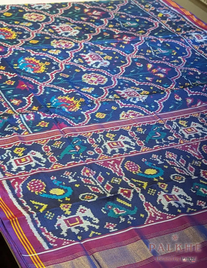 Blue Patola Multicolor Motifs in Pure Silk