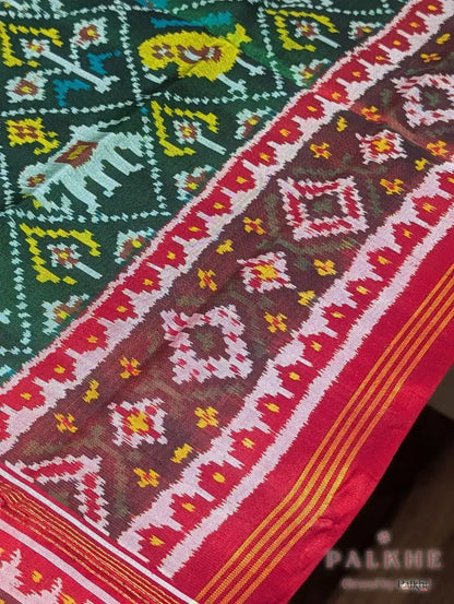 Bottle Green Patola in Pure Silk