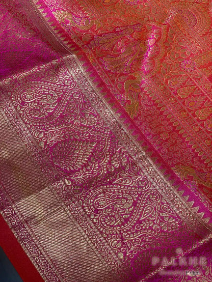 Pink Peacock Motifs in Pure Kanjivaram Silk