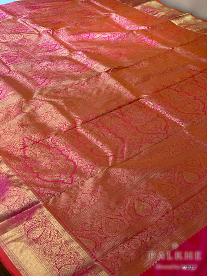 Pink Peacock Motifs in Pure Kanjivaram Silk