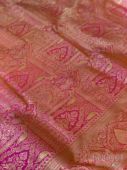 Pink Peacock Motifs in Pure Kanjivaram Silk