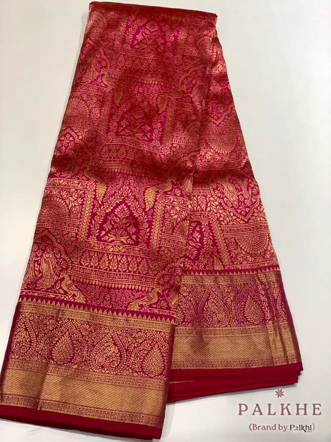 Rani Pink Peacock Motifs in Pure Kanjivaram Silk