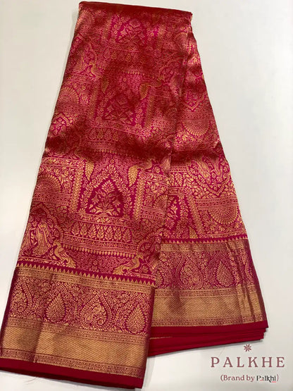 Rani Pink Peacock Motifs in Pure Kanjivaram Silk