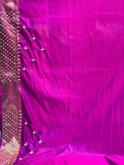 Purple Floral Jaal Pure Katan Silk Banarasi x Hand Embroidery