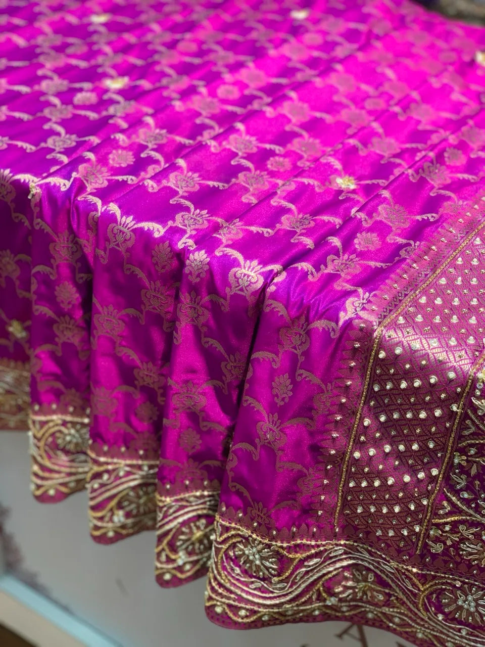 Purple Floral Jaal Pure Katan Silk Banarasi x Hand Embroidery
