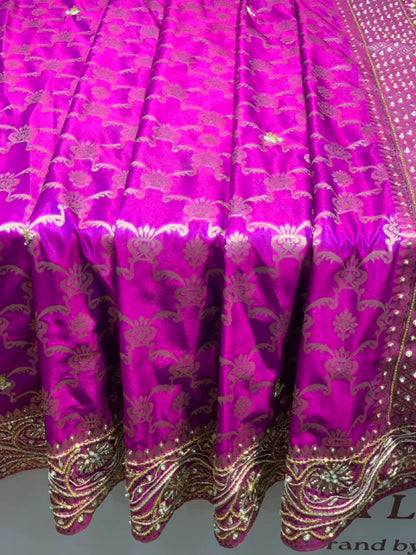 Purple Floral Jaal Pure Katan Silk Banarasi x Hand Embroidery
