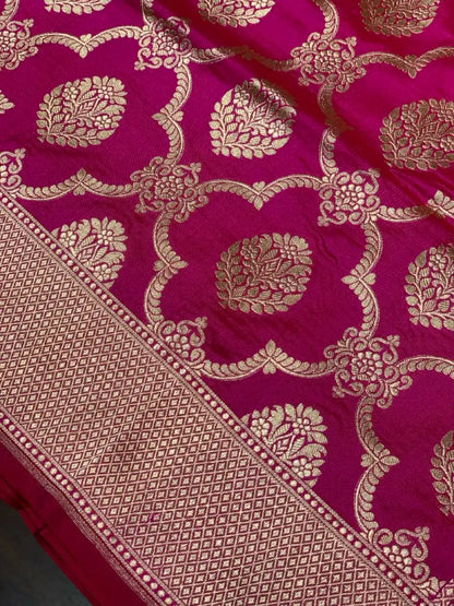 Rani Pink Banarasi Floral Buttas in Pure Katan Silk