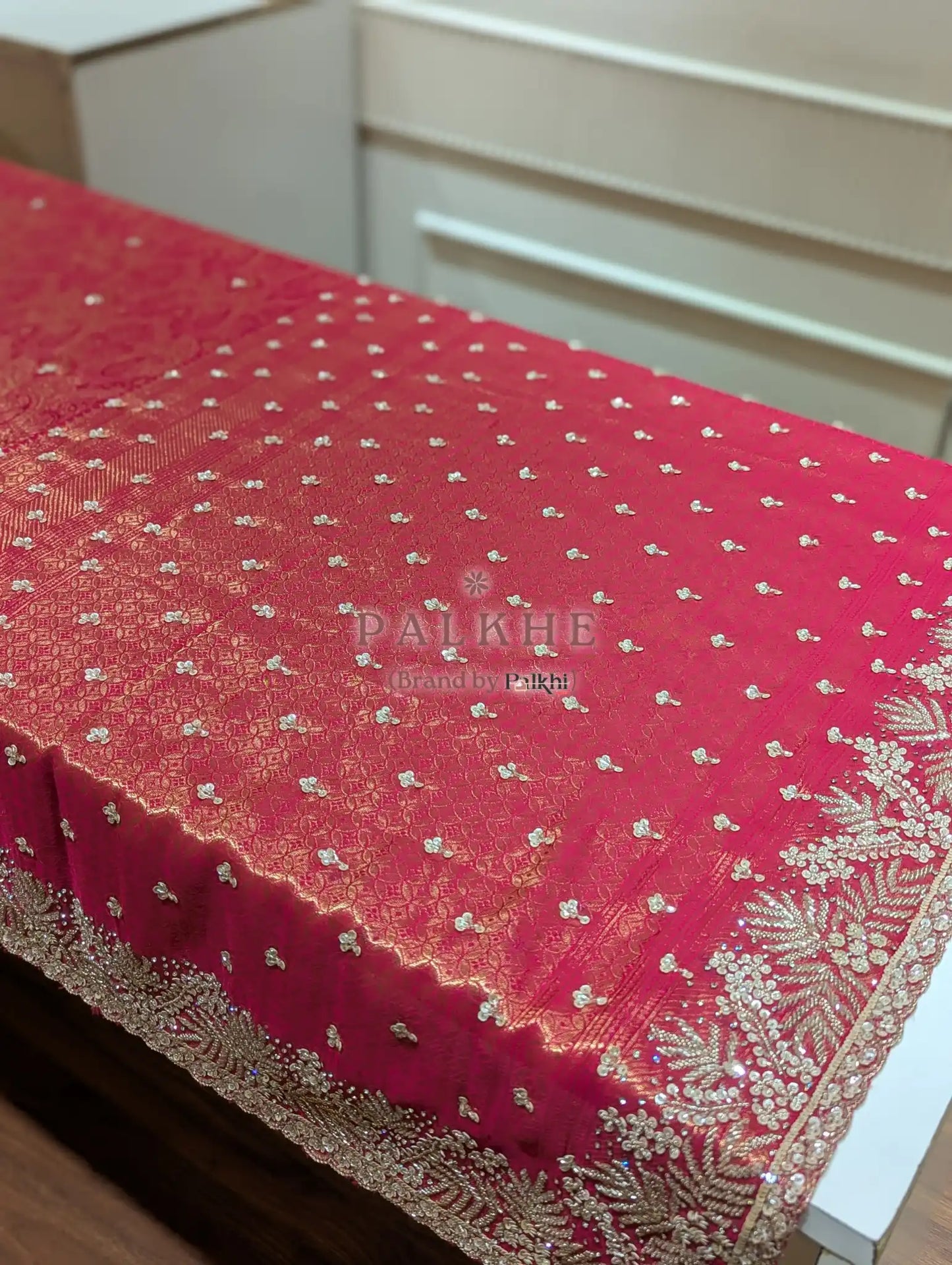Rani Pink Floral Jaal Tissue Brocade Silk x Hand Embroidery