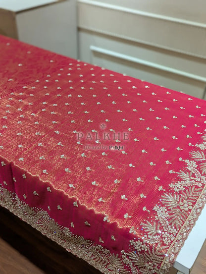 Rani Pink Floral Jaal Tissue Brocade Silk x Hand Embroidery