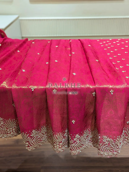 Rani Pink Floral Jaal Tissue Brocade Silk x Hand Embroidery