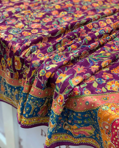 FANCY PASHMINA SAREE WITH HANDWORK (Copy)